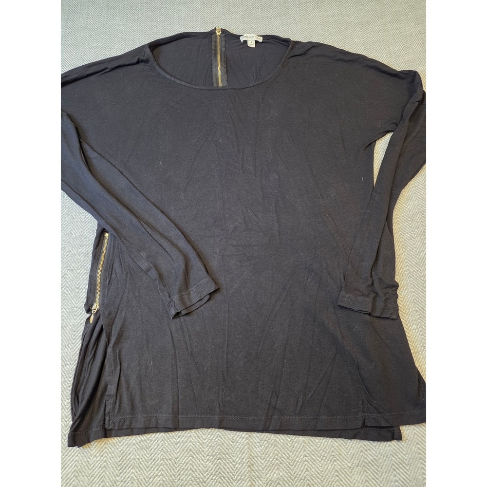 Zenana Outfitters Tunic Top Womens Medium Black Long Sleeve Side & Back Zipper
